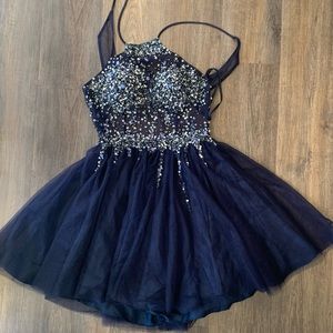 GORGEOUS NAVY LIKE NEW HEAVILY BEADED DRESS